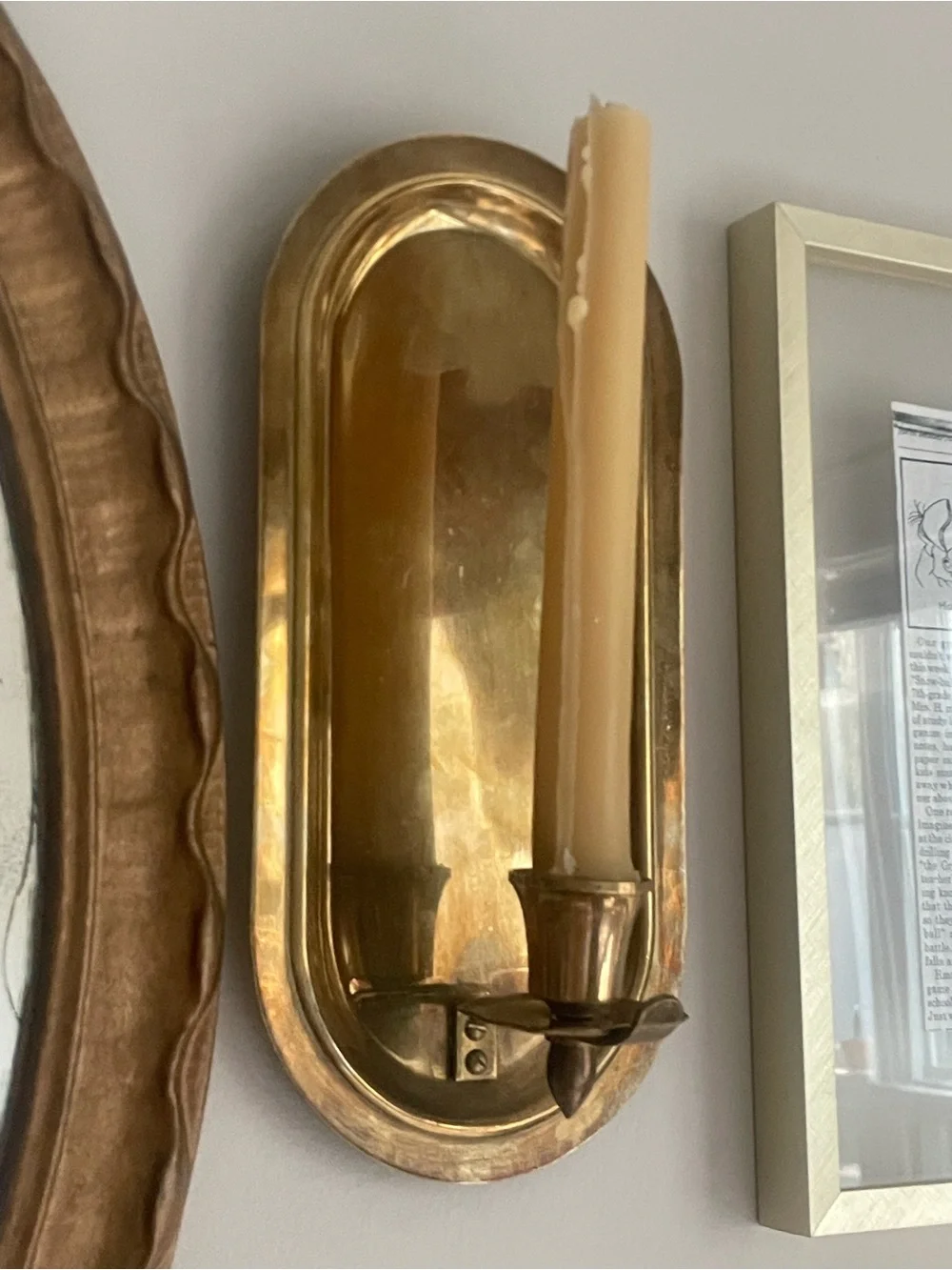 Vintage PAIR Solid Brass Oval Candle Wall Sconces